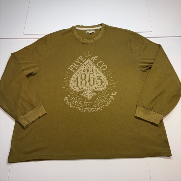 Frye & Co. Shirt Men 3XL Olive Waffle Knit Long Sleeve Crew Neck Graphic Print - Picture 1 of 7